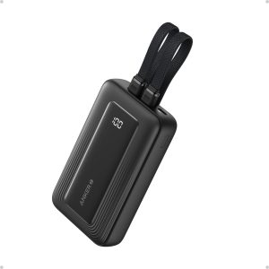 Acumulator extern Anker Zolo, 10.000 mAh, 35W, cu 2 cabluri incorporate USB-C, Negru