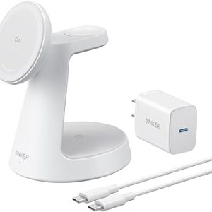 Incarcator wireless magnetic Anker MagGo 3-in-1 MagSafe Qi2 15W (incarcator si cablu inclus), Alb