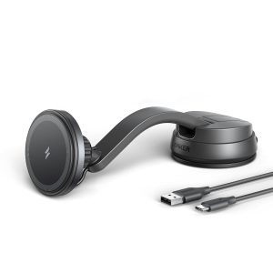Suport auto cu incarcare wireless Anker MagGo 613 Magnetic, USB-C, USB-A, pentru iPhone 12/13, Negru