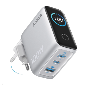 Incarcator retea Anker 100W, 2x USB-C, 1x USB-A, Smart-Display, Argintiu