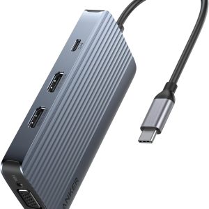 Hub Anker USB-C 8 in 1, USB-C Docking Station Triple Display, Transfer de date de 5Gbps, Gri