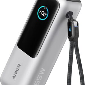 Acumulator extern Anker 25.000 mAh, 165W, 100W USB-C, cablu USB-C retractabil Argintiu