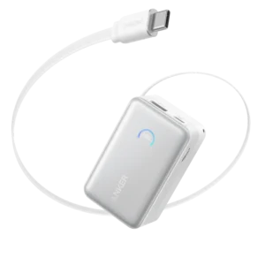 Acumulator extern Anker Nano 10.000 mAh, 45W, cu cablu USB-C InstaCord retractabil, Alb