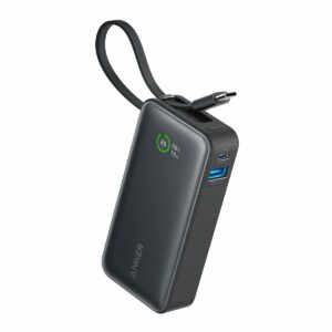 Acumulator extern Anker Nano 545, 10000 mAh, 30W, USB-C, USB-A, cablu USB-C incorporat, Negru