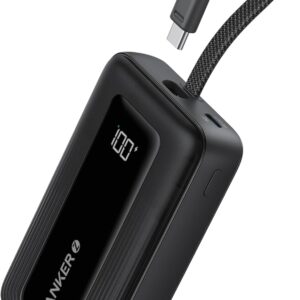 Acumulator extern Anker Zolo 20.000 mAh, 30W, 1x USB-C, 1x USB-A, cablu USB-C incorporat, Negru