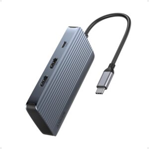 Hub Anker USB-C 7 in 1, Dual Monitor USB-C Docking Station, Dual HDMI Display, 85W Output, Transfer de date de 10Gbps, Gri