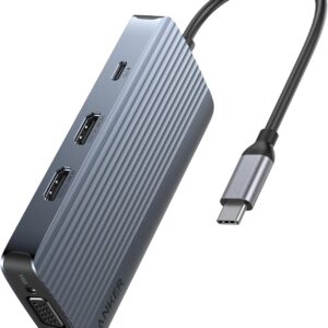 Hub Anker USB-C 8 in 1, USB-C Docking Station Triple Display, Transfer de date de 5Gbps, Gri