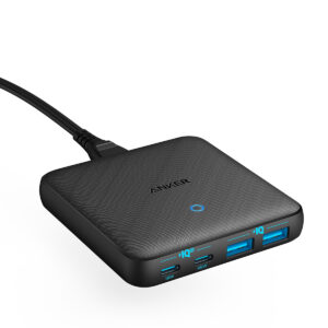 Incarcator de retea Ultra Slim Anker PowerPort 543 Atom 65W, PowerDelivery, 2x USB-C, 2x USB-A  PowerIQ 3.0, Fast Charge, Negru