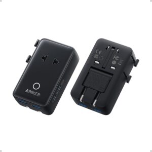 Adaptor priza si incarcator universal Anker Nano Travel Adapter 5 in 1, 20W, 2x USB-C, 2x USB-A, EU, UK, US, AU, Negru