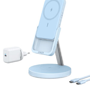 Incarcator wireless magnetic Anker 633 MagGo 2in1  cu baterie externa detasabila, pentru seria iPhone 12 si 13, Albastru