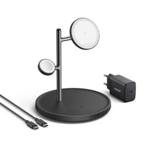 Incarcator wireless magnetic Anker MagGo 3in1, 15W, Qi2, pentru iPhone 15/14/13, AirPods Pro, Apple Watch Ultra, incarcator si cablu USB-C inclus, Negru