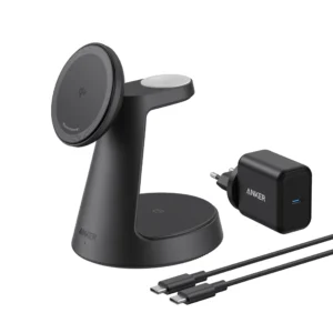Incarcator wireless magnetic Anker MagGo 3-in-1 MagSafe Qi2 15W (incarcator si cablu inclus), Negru