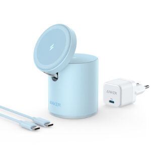 Incarcator wireless QI Anker PowerWave Mag-Go 2in1, 20W, Albastru